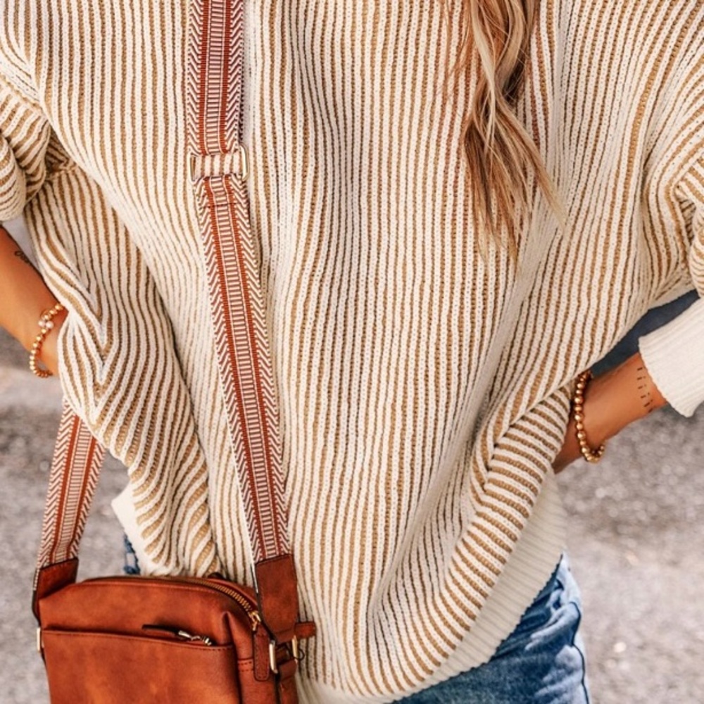 NWT [Altar'd State] Striped Oversized Ribbed Knit Pink Sweater Womens XXS XS S M - Picture 6 of 12
